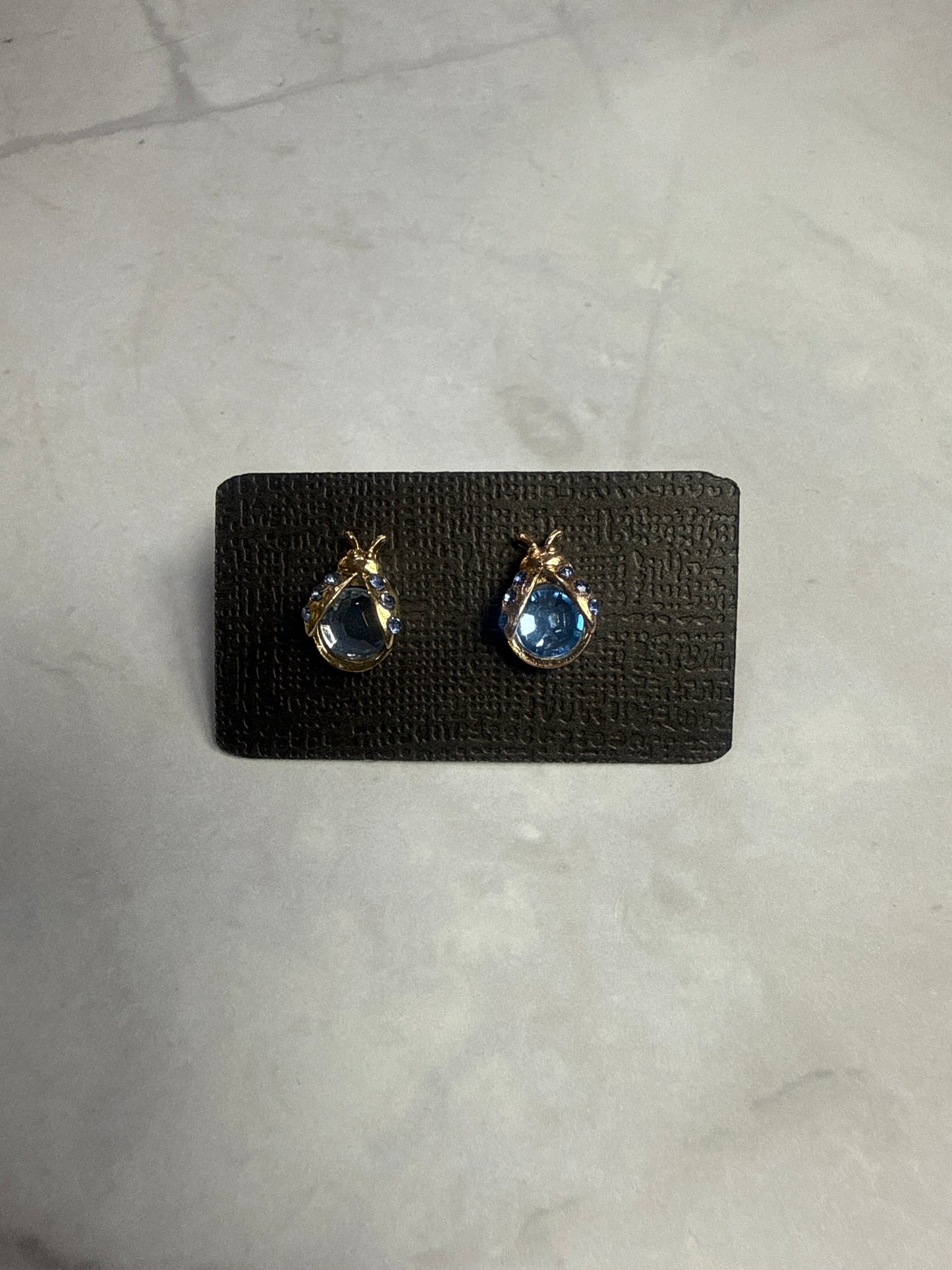 Blue Crystal Ladybug Stud Earrings