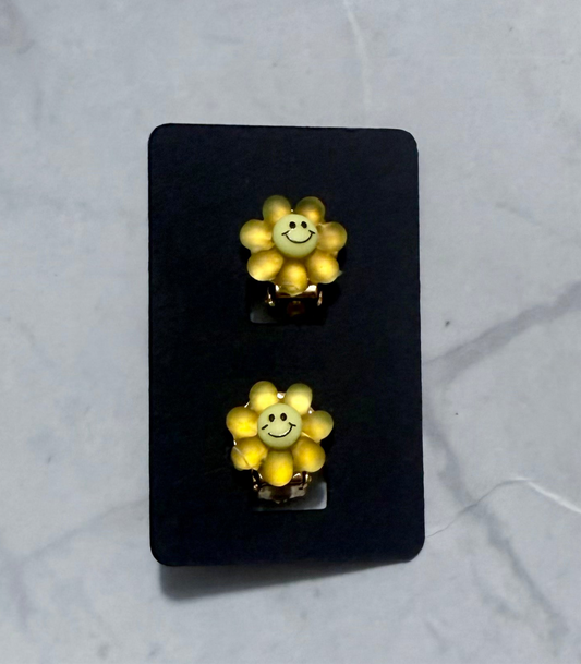 Yellow Glow Flower CLIP ON Stud Earring