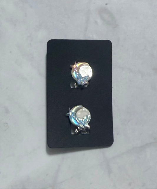 Blue AB Moon and ButterflyCLIP ON Stud Earring