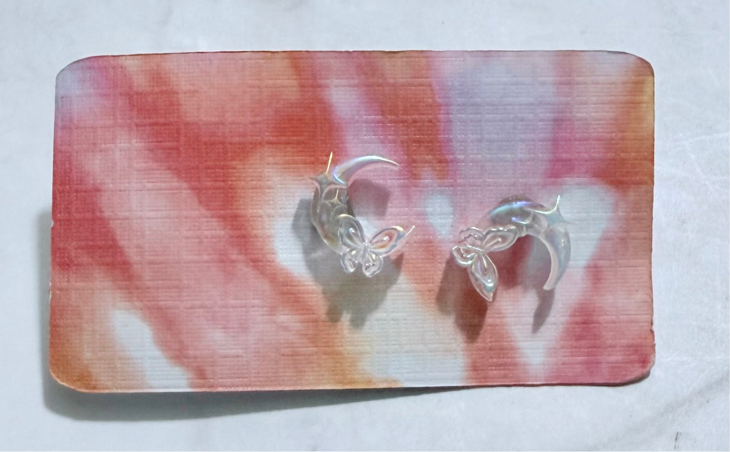 White Ab Butterfly Moon Stud Earring