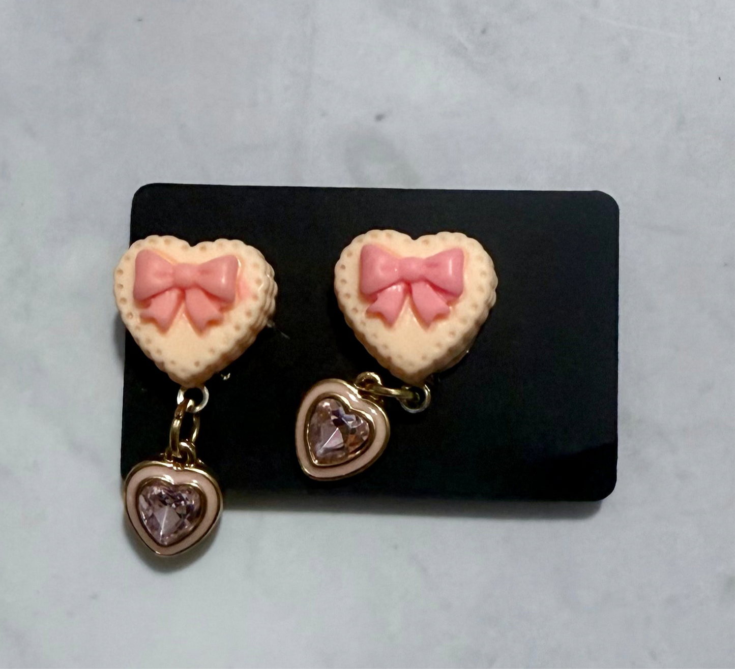 Pink Heart Sweet CLIP ON Dangle Earring