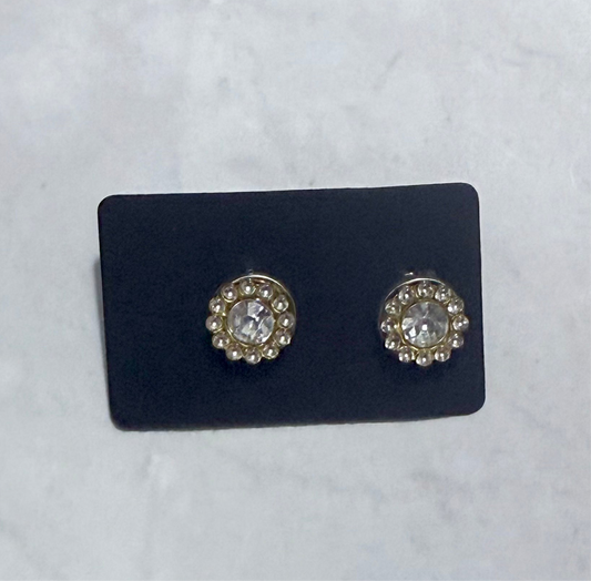 Rhinestone Flower CLIP ON Stud Earring