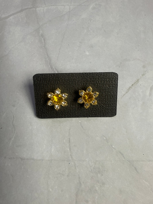 Yellow and Clear Flower Stud Earring