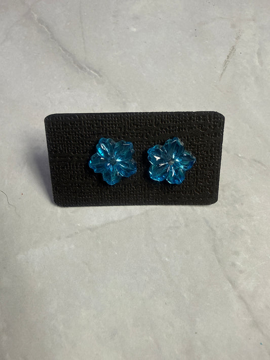 Blue Crystal Flower Stud Earring