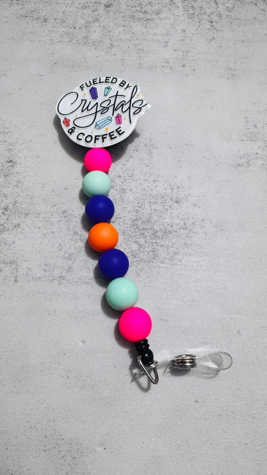 Crystals and Coffee Badge Reel Clip