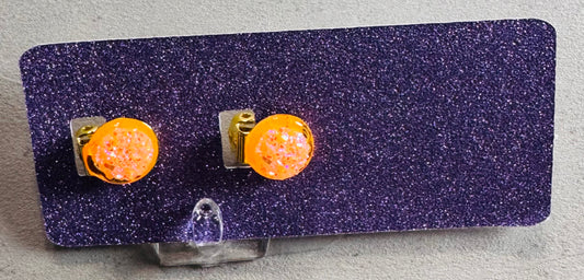 Neon Orange Druzy CLIP ON Stud Earring