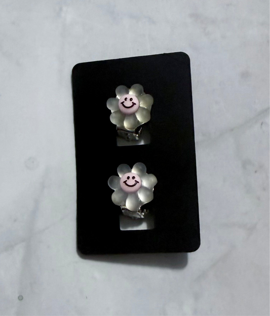 Grey/ Pink Glow Flower CLIP ON Stud Earring