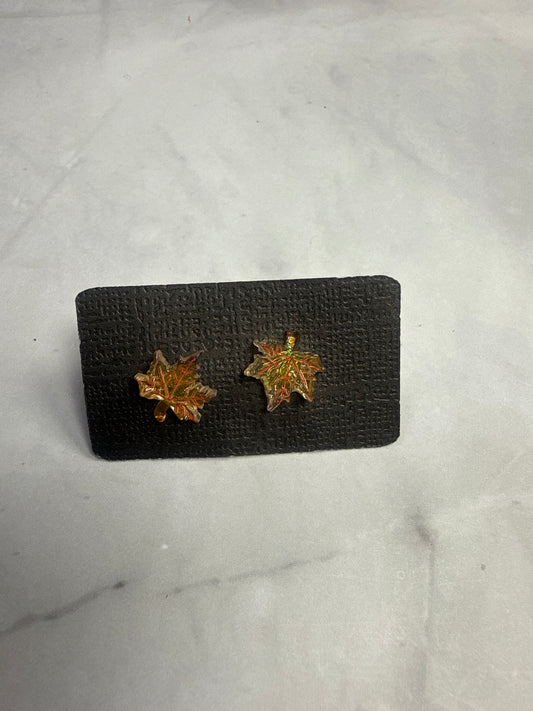 Iridescent Orange Leaf Stud Earring
