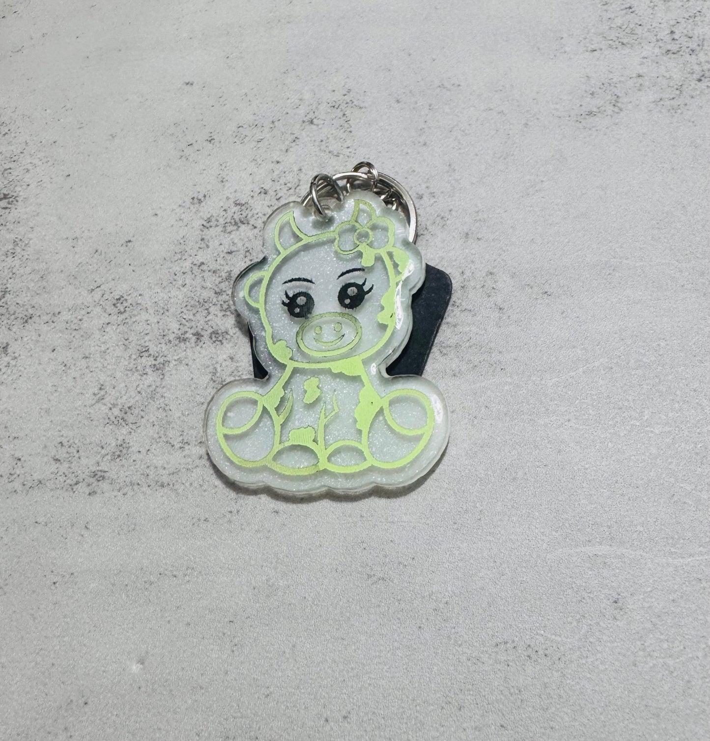 Green Cow Resin Keychain