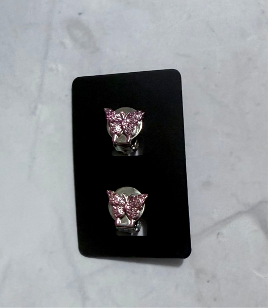 Pink Butterfly CLIP ON Stud Earring