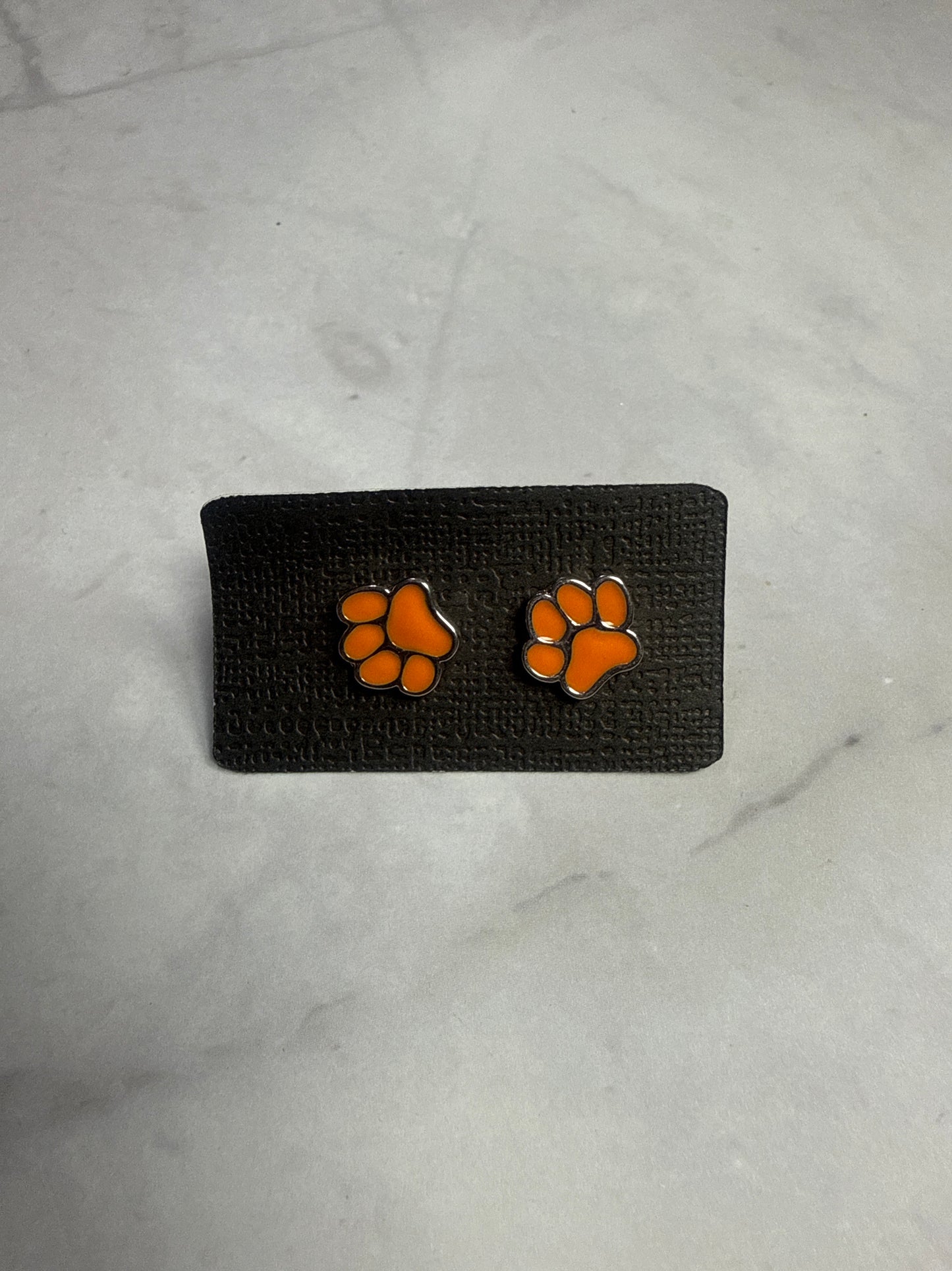 Orange Paw Print Stud Earrings