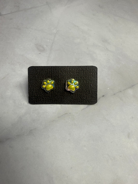 Yellow Iridescent Paw Print Stud Earrings