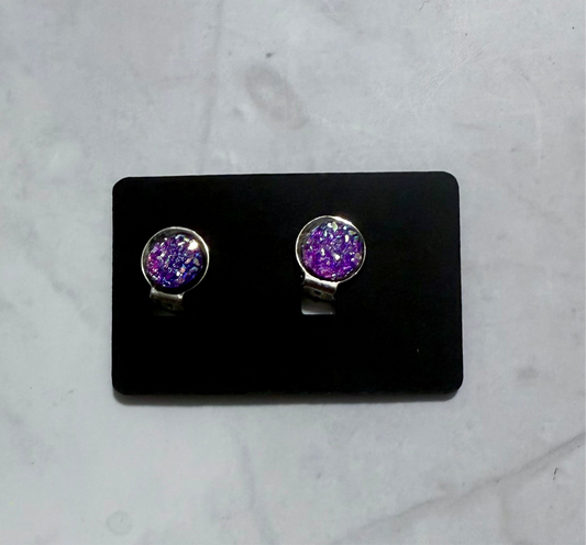 Dark Purple Druzy CLIP ON Stud Earring