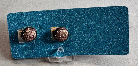 Rose Gold Druzy CLIP ON Stud Earring