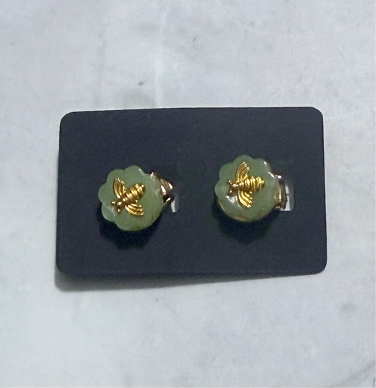 Green Gemstone Bee CLIP ON Stud Earring