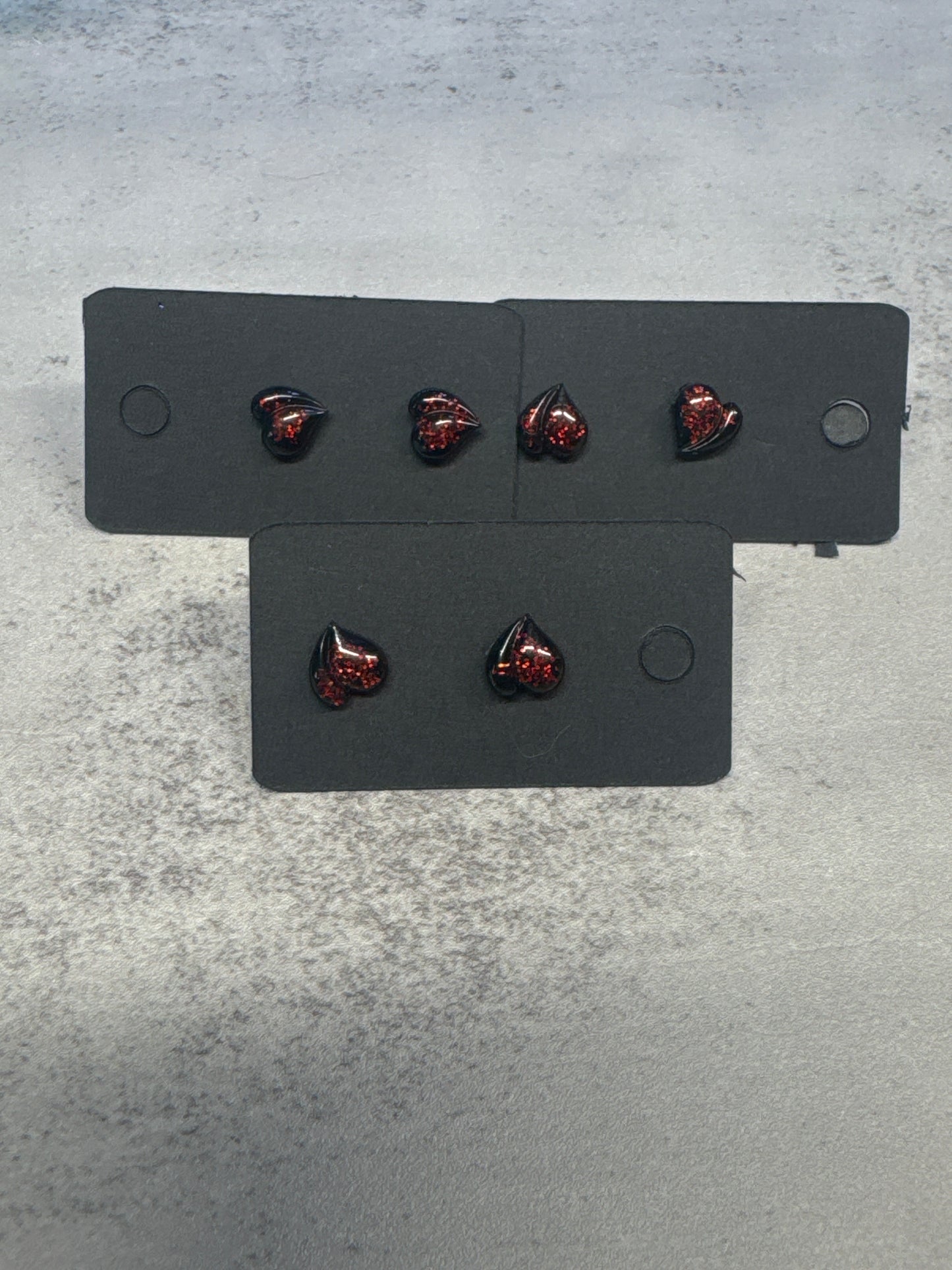 Black and Red Glitter Heart Stud Earring