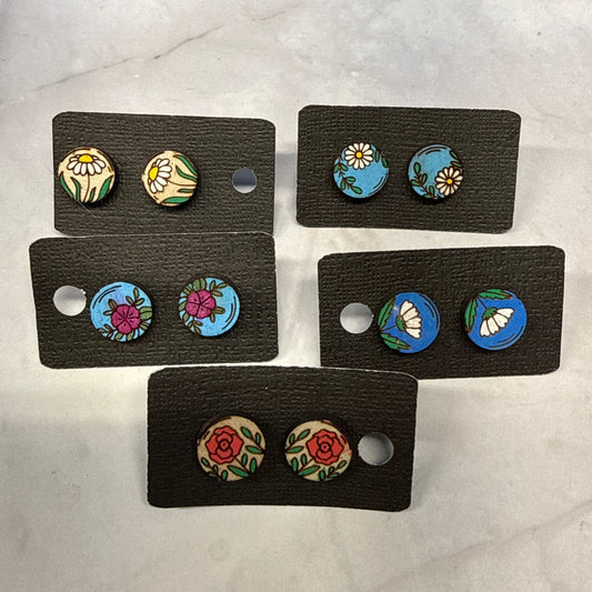 Hand Painted Floral Stud Earring