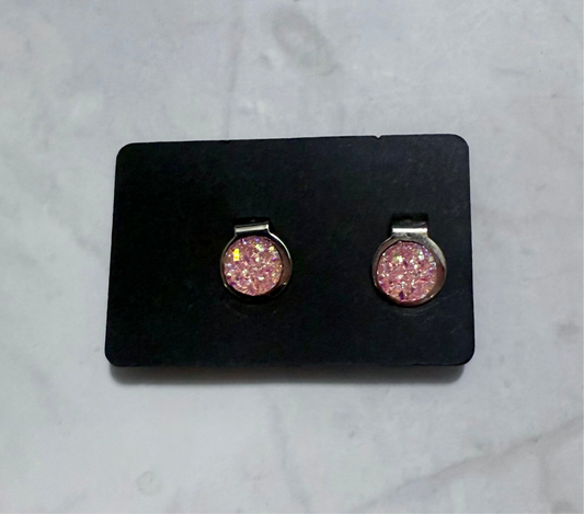 Light Pink Druzy CLIP ON Stud Earring