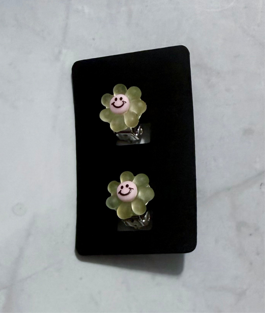 Grey Glow Flower CLIP ON Stud Earring