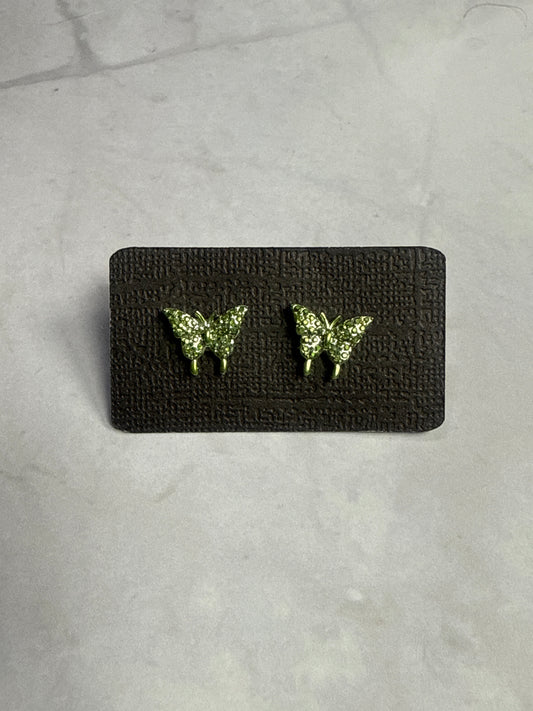 Green Butterfly Druzy Stud Earrings