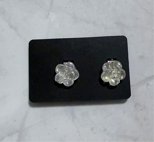 Irridescent Rose CLIP ON Stud Earring