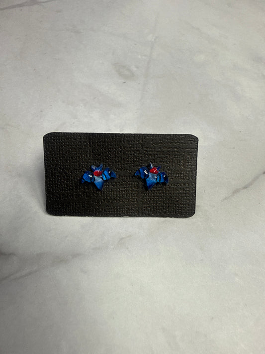 Blue Bat Stud Earrings