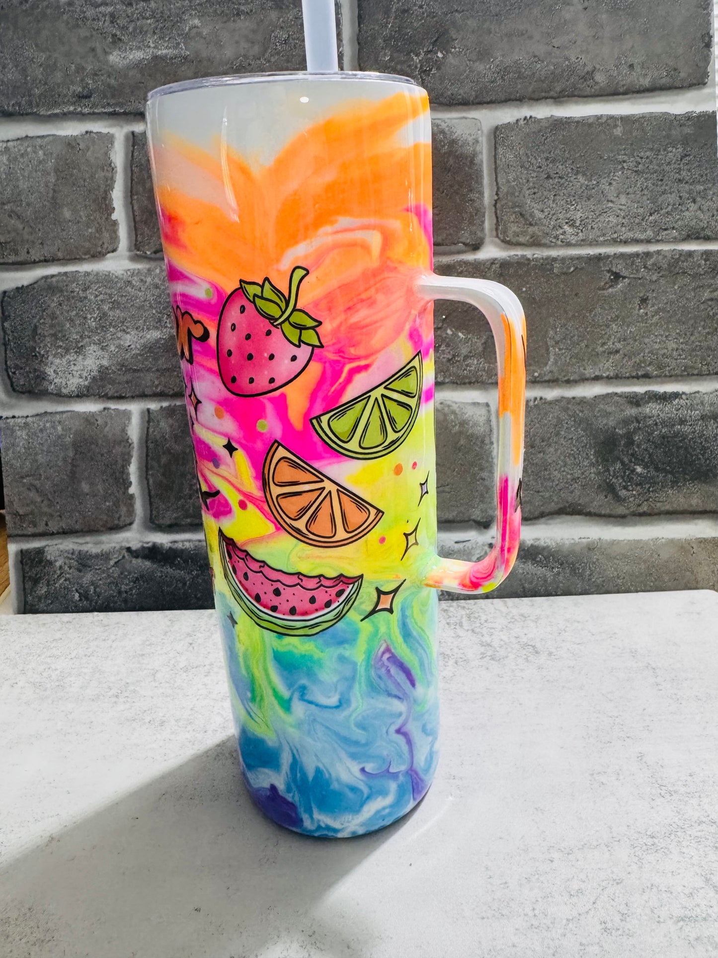 32 ounce handled tumbler- neon summer days