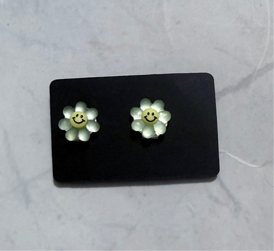 Light Blue Glow Flower CLIP ON Stud Earring