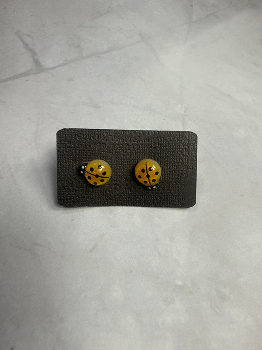 Orange Ladybug Stud Earrings