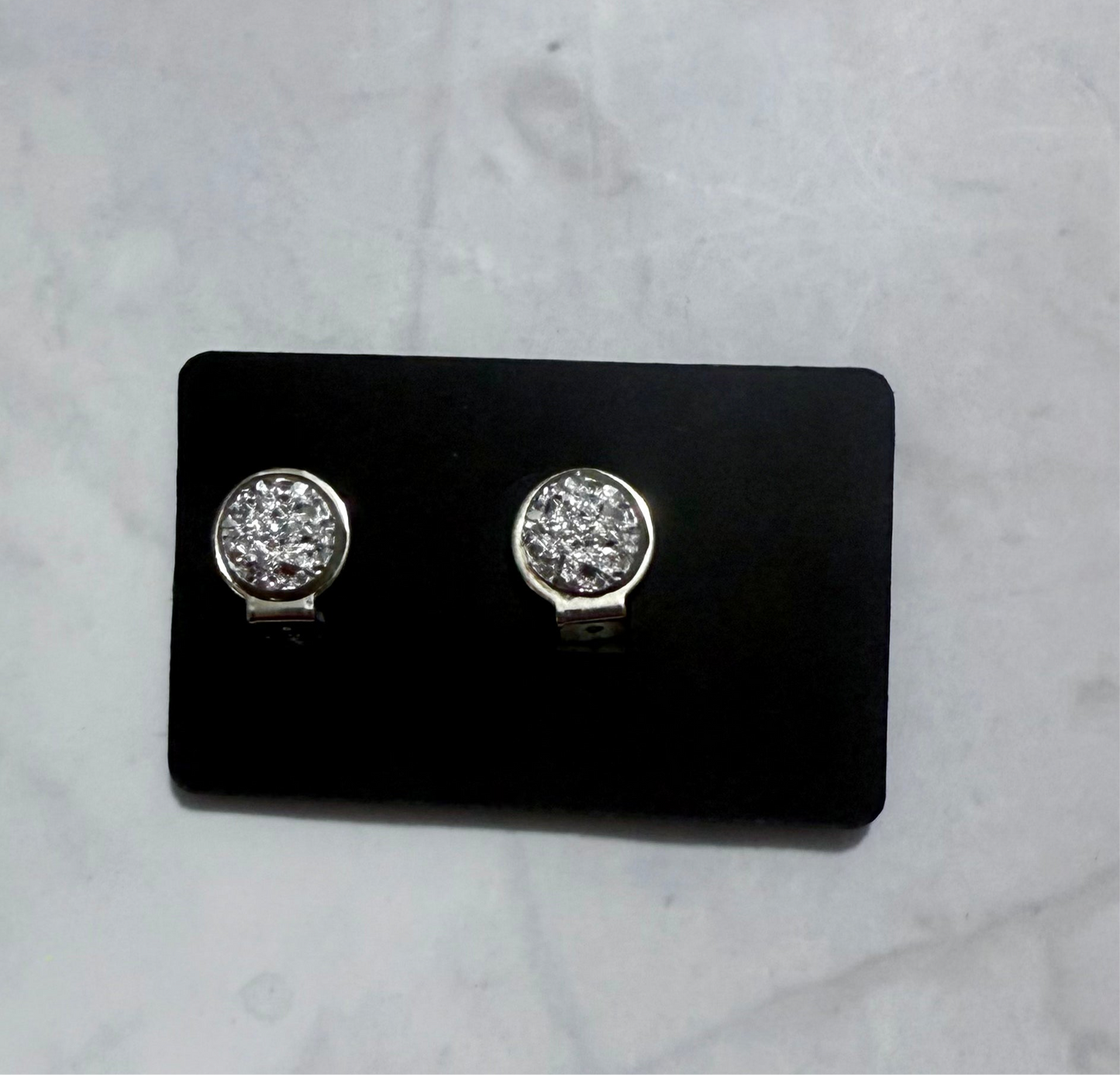 Silver Druzy CLIP ON Stud Earring