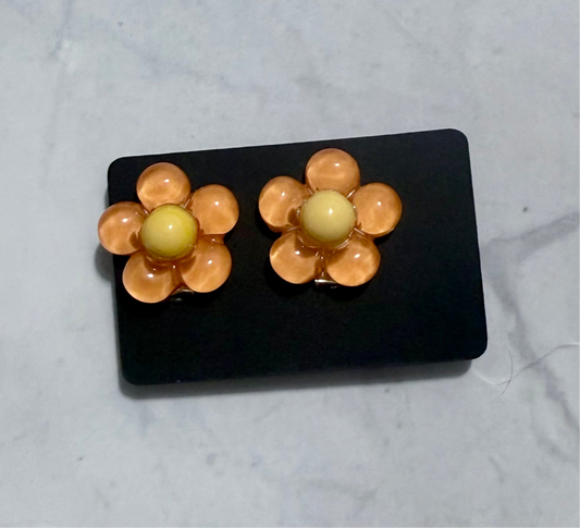 Orange Flower CLIP ON Stud Earring
