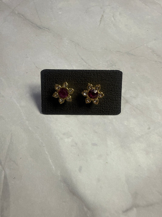 Pink and Clear Flower Stud Earring