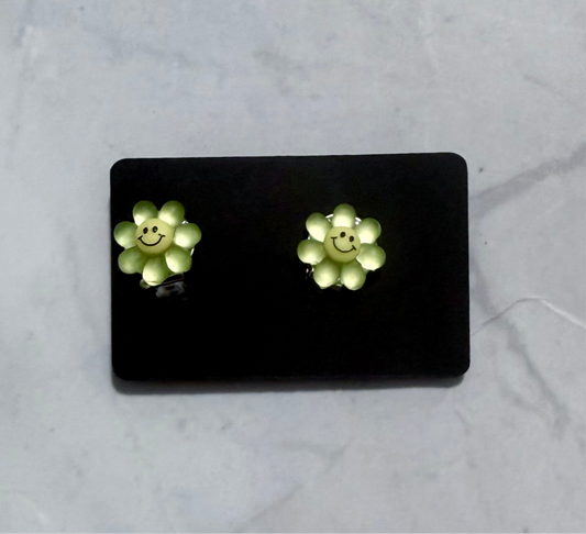Green Glow Flower CLIP ON Stud Earring