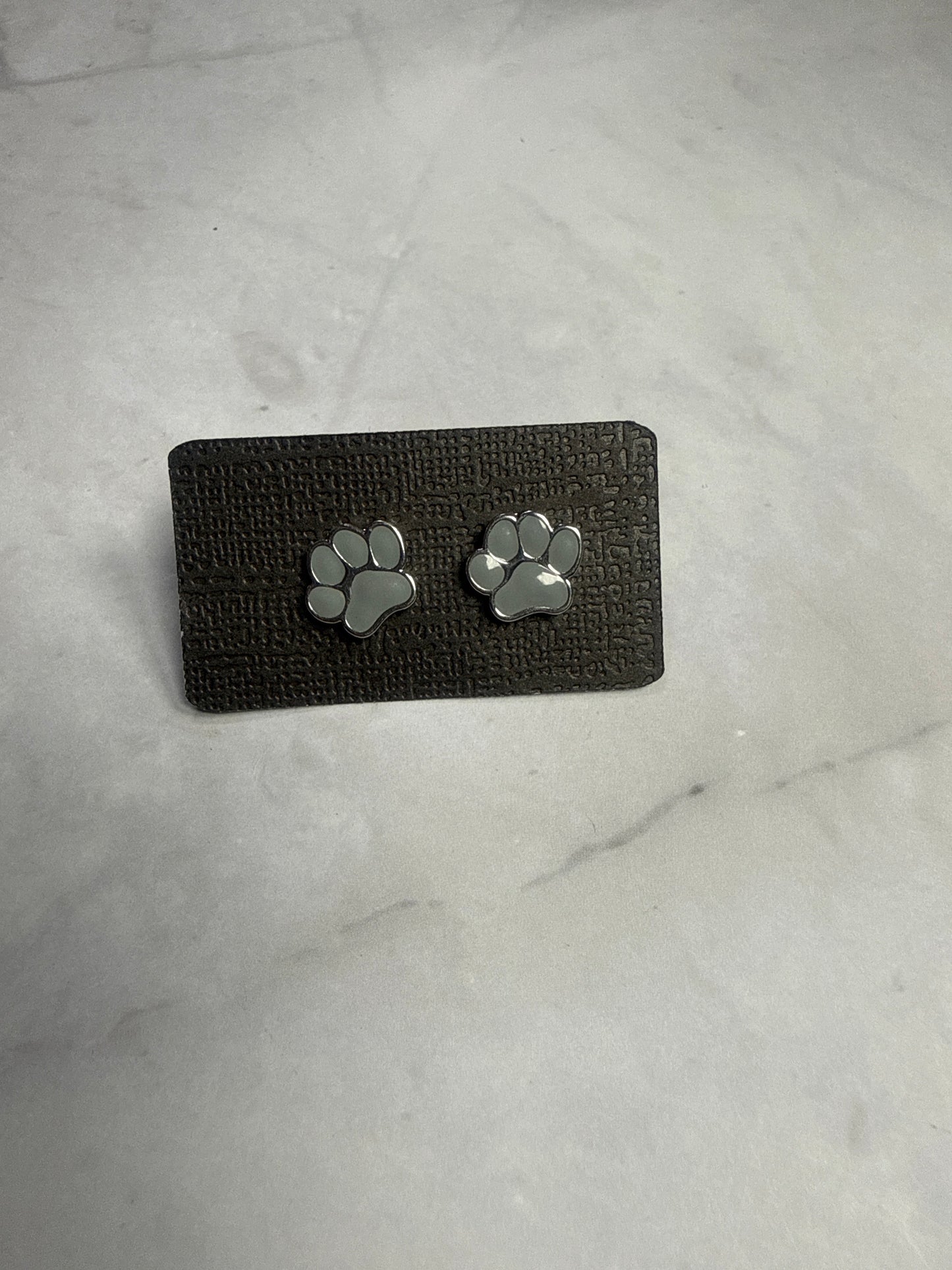 Gray Paw Print Stud Earrings