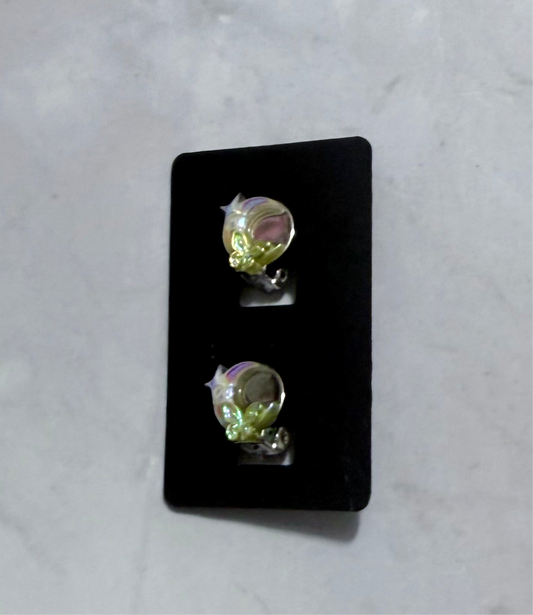 Green AB Moon and ButterflyCLIP ON Stud Earring