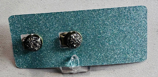 Gunmetal Druzy CLIP ON Stud Earring