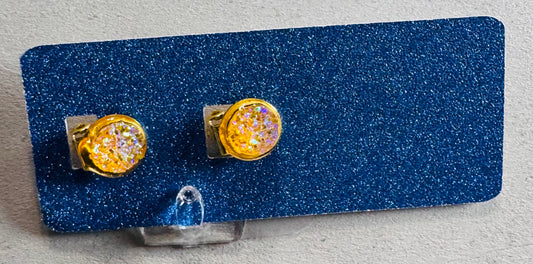 Orange Druzy CLIP ON Stud Earring