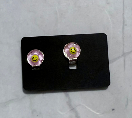 Light Pink Flower CLIP ON Stud Earring