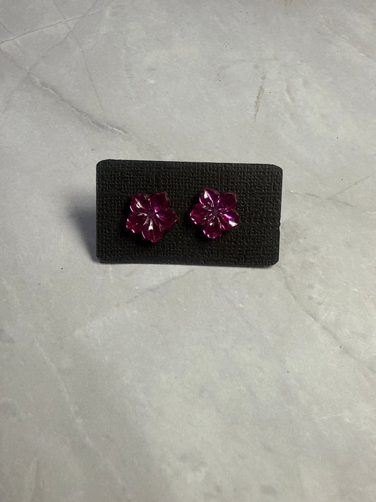 Dark Pink Crystal Flower Stud Earring