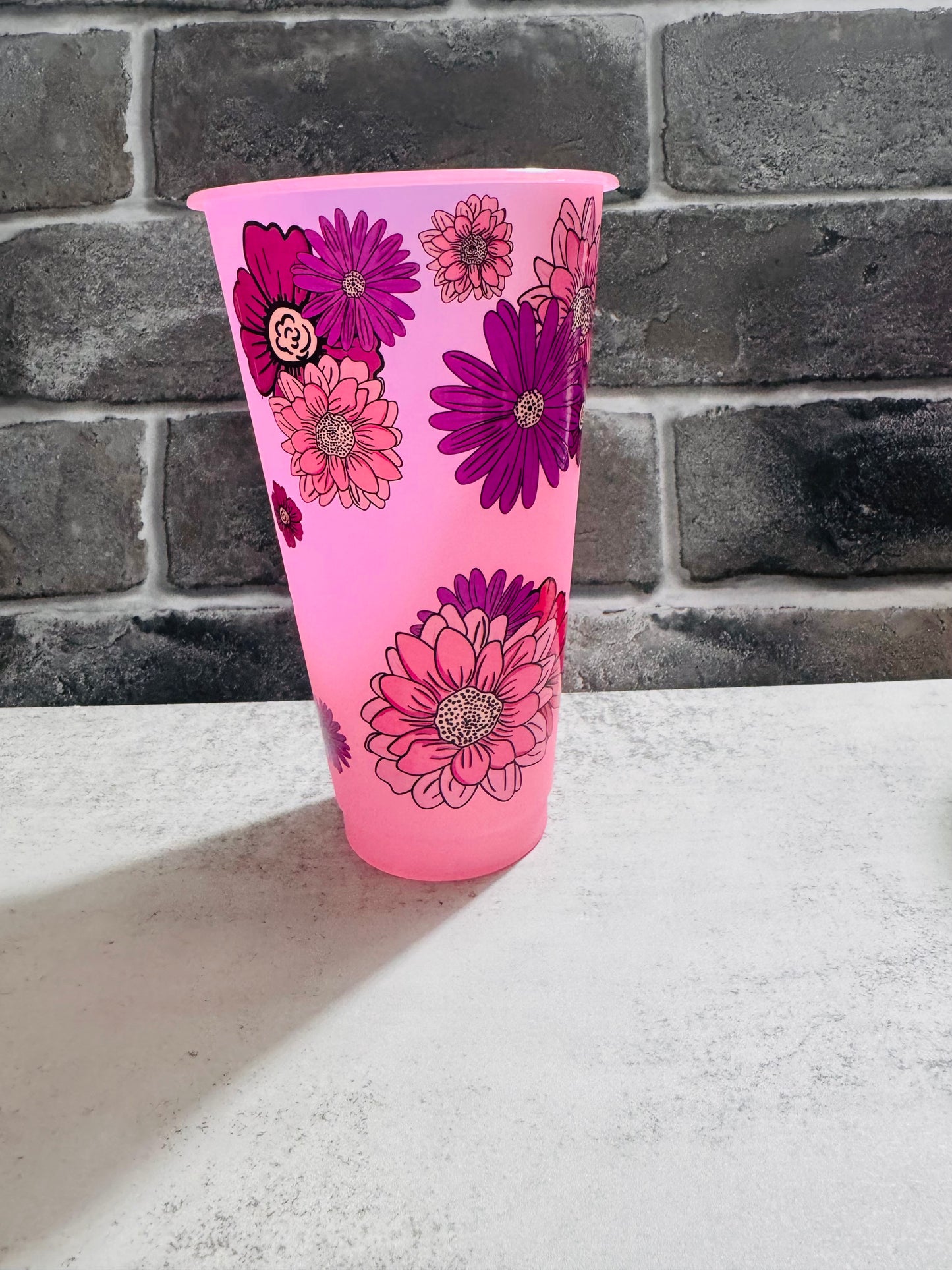 24 ounce cold cup- purple and pink floral