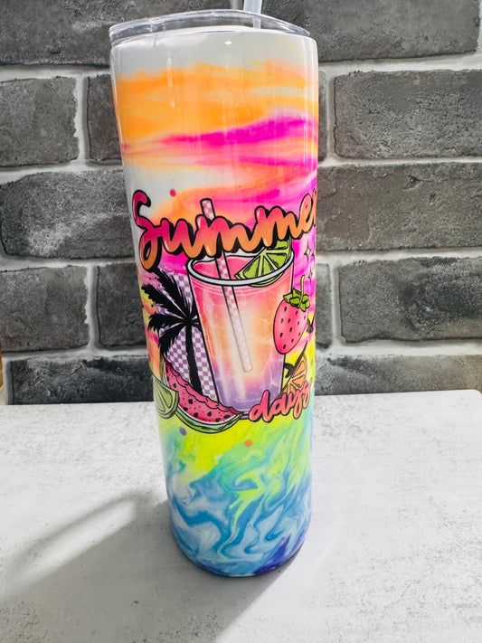 32 ounce handled tumbler- neon summer days