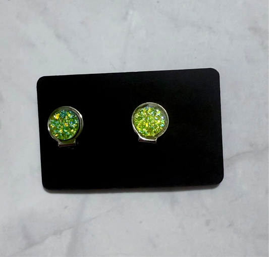 Green Druzy CLIP ON Stud Earring