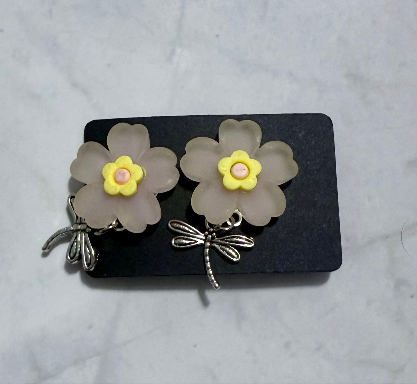 Dragon Fly Flower CLIP ON Dangle Earring
