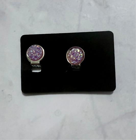 Light Purple Druzy CLIP ON Stud Earringt