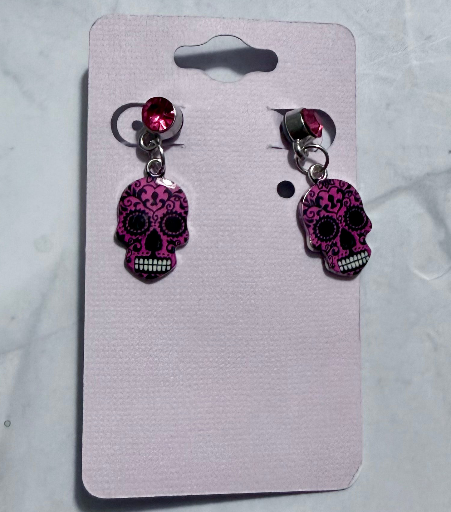 Pink/Black Sugar Skull Dangle