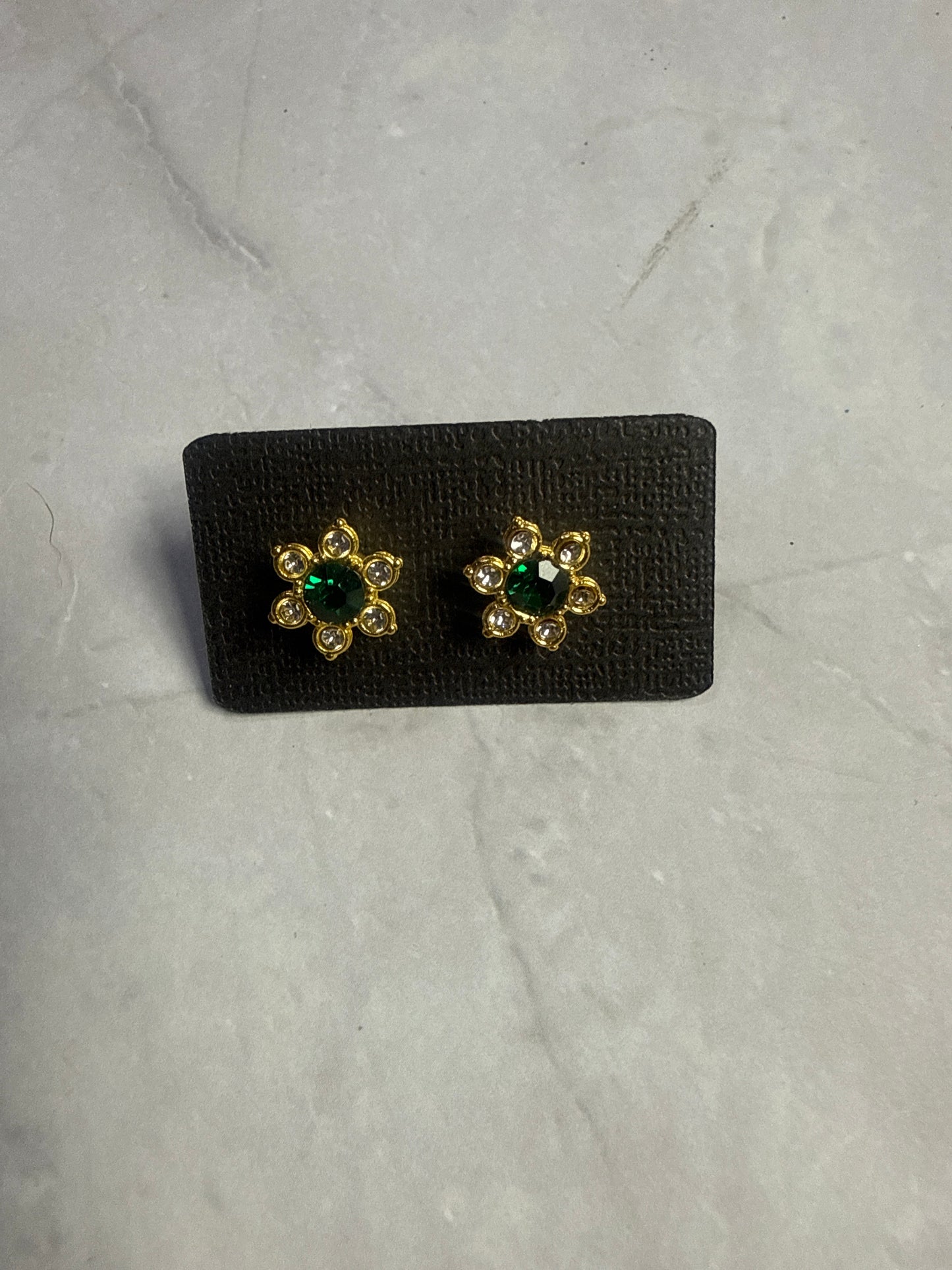 Dark Green Clear Flower Stud Earring