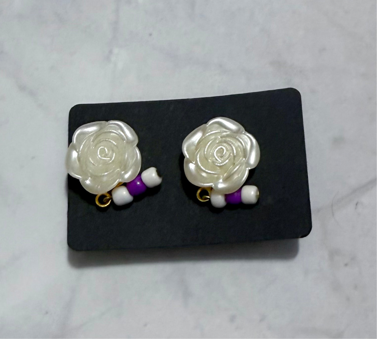 Pearl Rose CLIP ON Dangle Earring