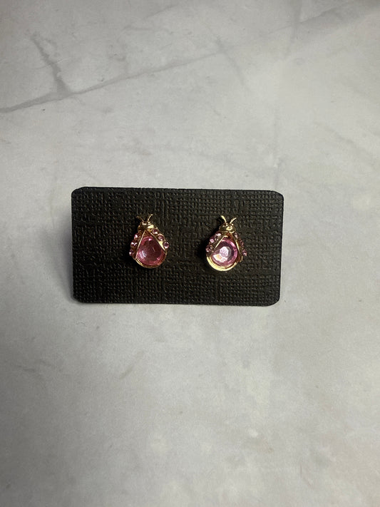 Pink Crystal Ladybug Stud Earrings