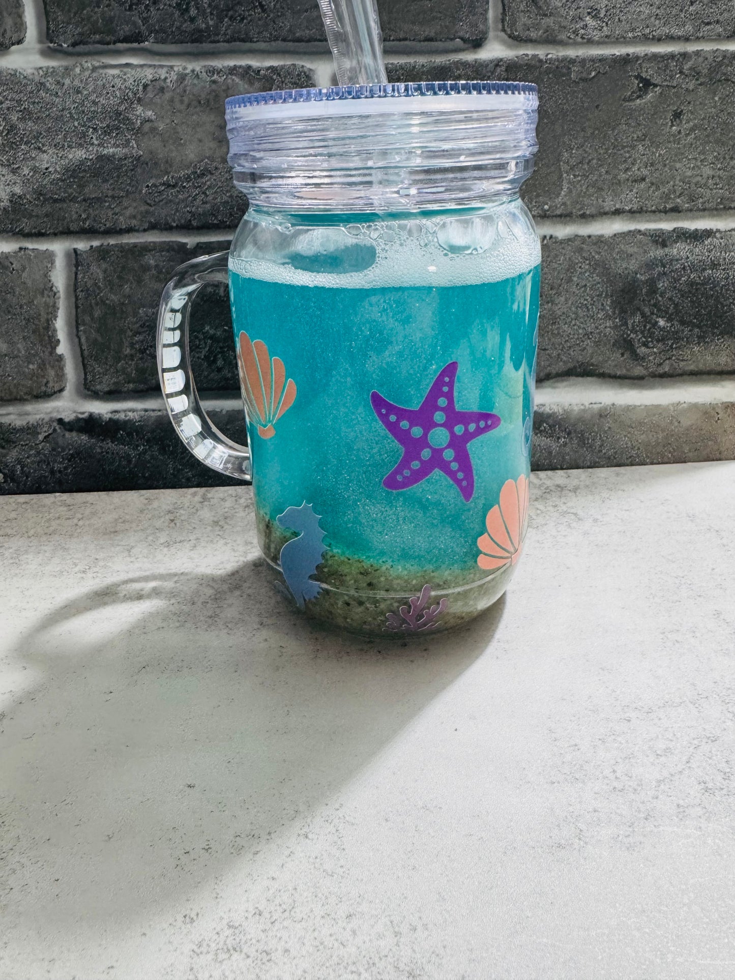 15 ounce mason jar- beach theme