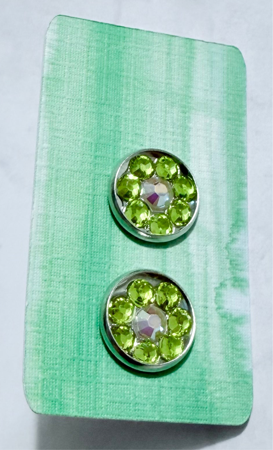 Light Green Rhinestone Flower Stud Earring